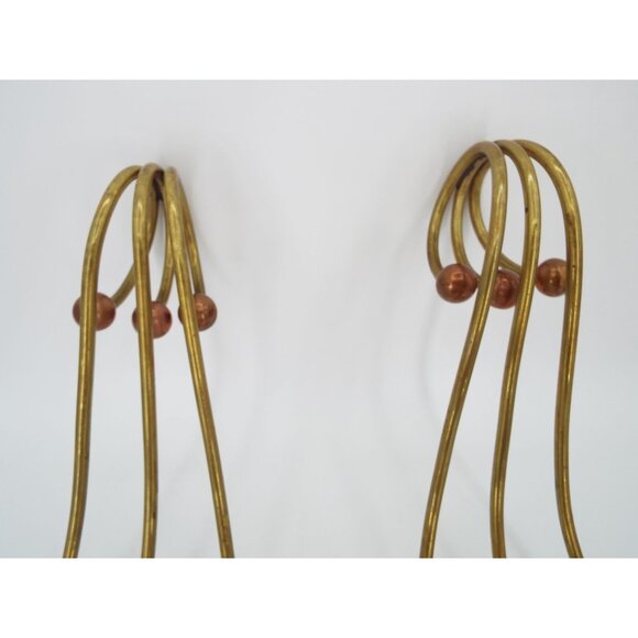 Pair of Vintage MCM 3-Arm Brass and Copper Modernist Candelabras - Picture 6 of 16